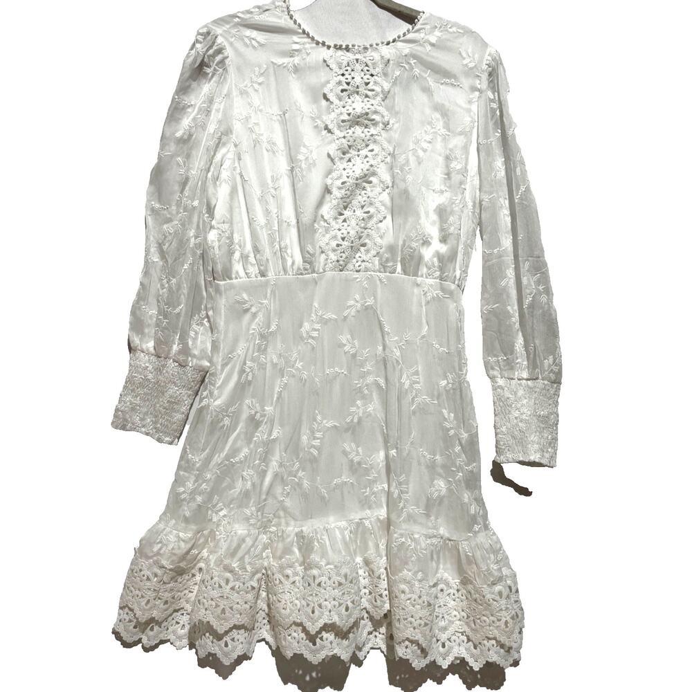 New Y2K Tiered Romantic Lace Dress Sz L‎ Ruffles Boho Fairy Sheer lined wedding